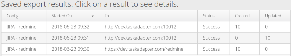 View TaskAdapter export results
