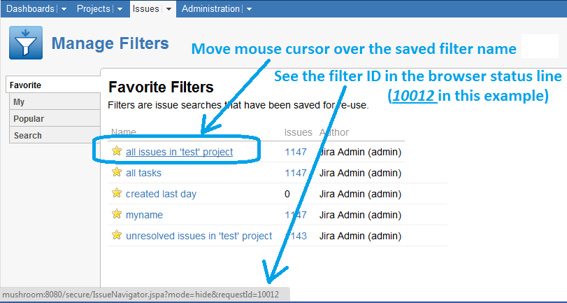 Atlassian JIRA saved filters