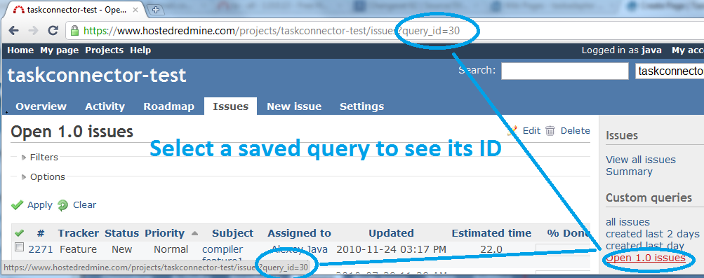 find saved query ID in Redmine